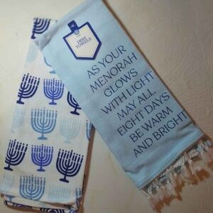 Hanukkah Menorah Holiday Blue Kitchen Dish Towels Set Of 2